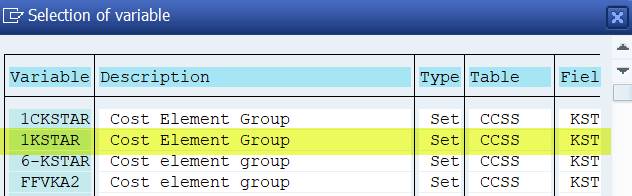 Row: Selection of variable 1KSTAR