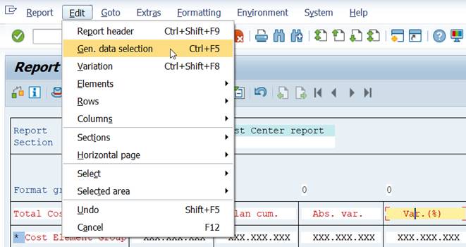 General Data Selection Menu