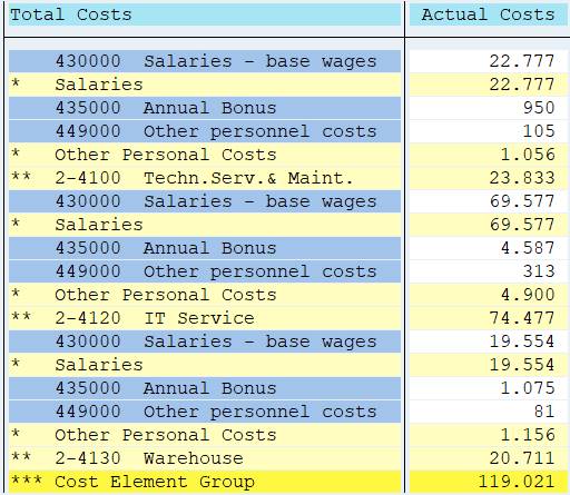 cost center / cost element report