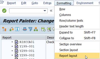 menu: formatting report layout